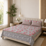 Grey Rose Stripe Printed Bedsheet Set