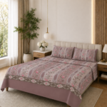 Mauve Floral Stripe Printed Bedsheet Set