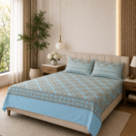 Aqua Blue Diamond Printed Bedsheet Set