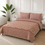 Terracotta Daisy Stripe Printed Bedsheet Set