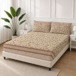 Beige Blossom Border Printed Bedsheet Set