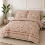 Beige Floral Blossom Printed Bedsheet Set