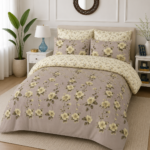 Beige Cream Floral Printed Bedsheet Set